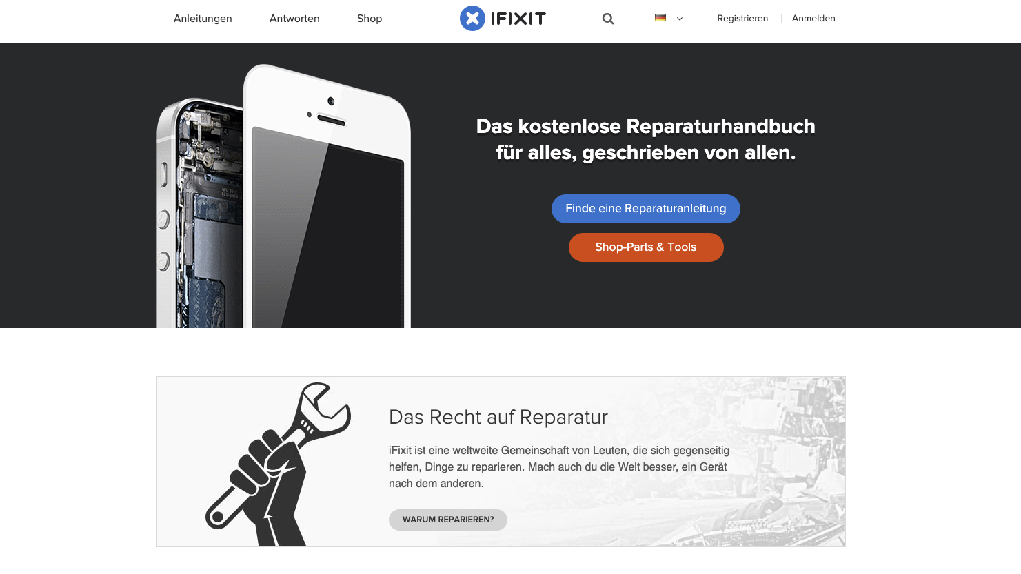 Screenshot of the iFixit EU website at launch